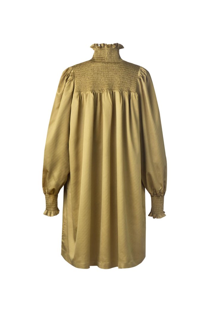 Satin jacquard tunic with smoke at collar and sleeve opening - 图片 3