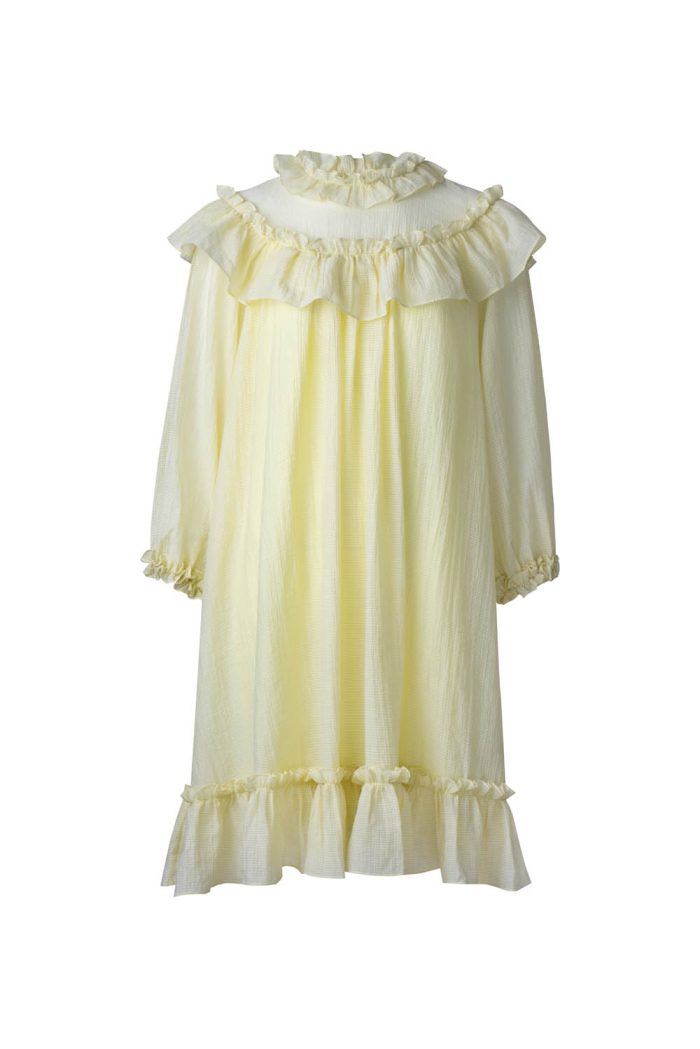Structure tencel midi dress with ruffle at shoulder
