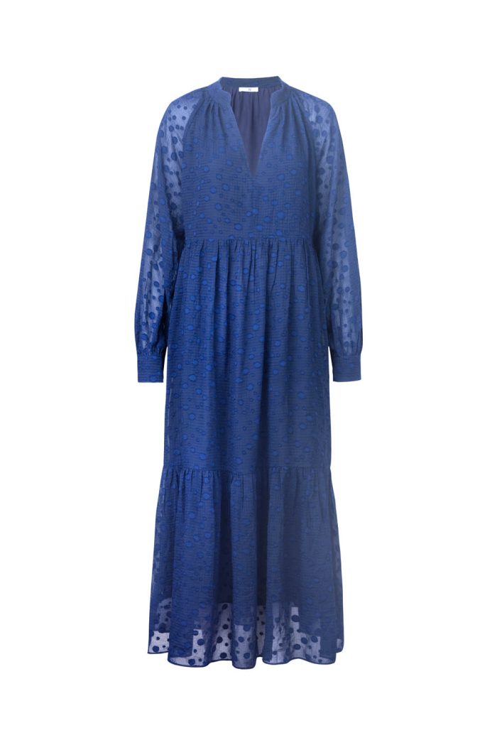 Polka dot jacquard navy dress