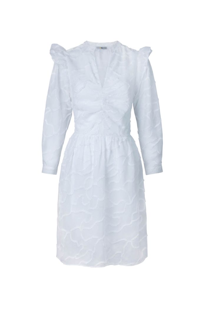 White jacquard long sleeve midi dress