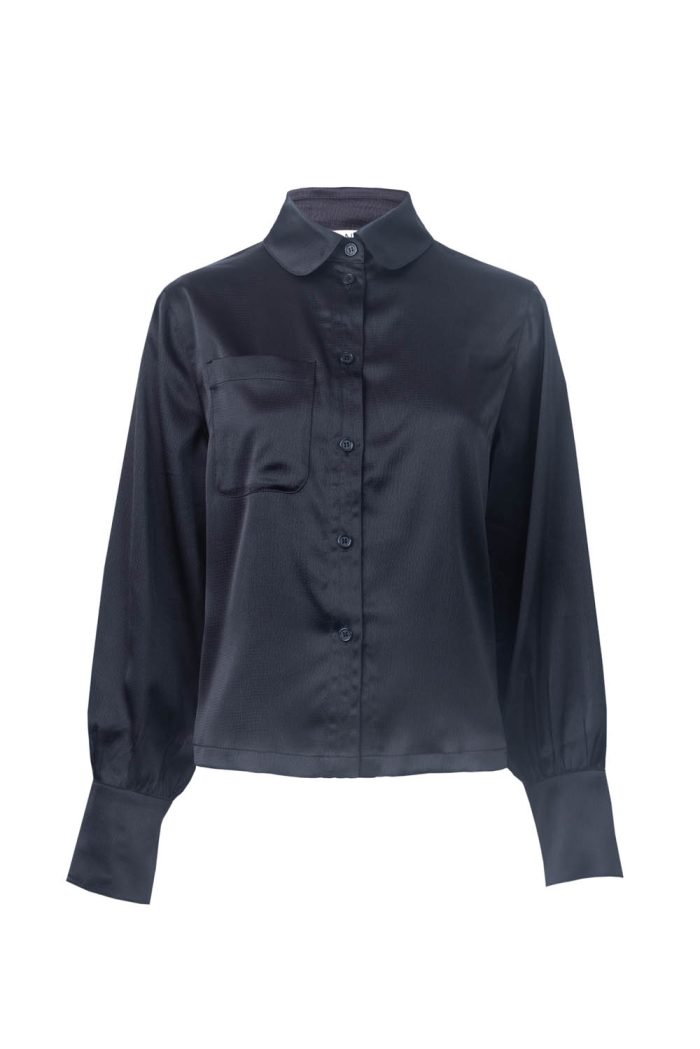 Satin with elastane classic women shirt