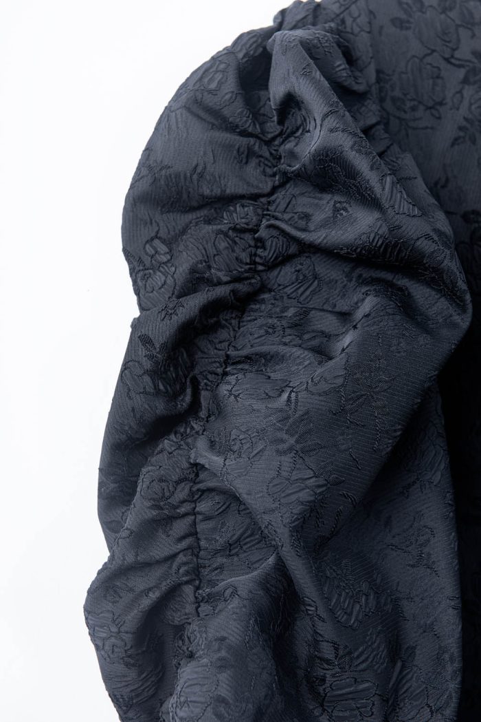 Puff sleeve black jacquard midi dress - 图片 3