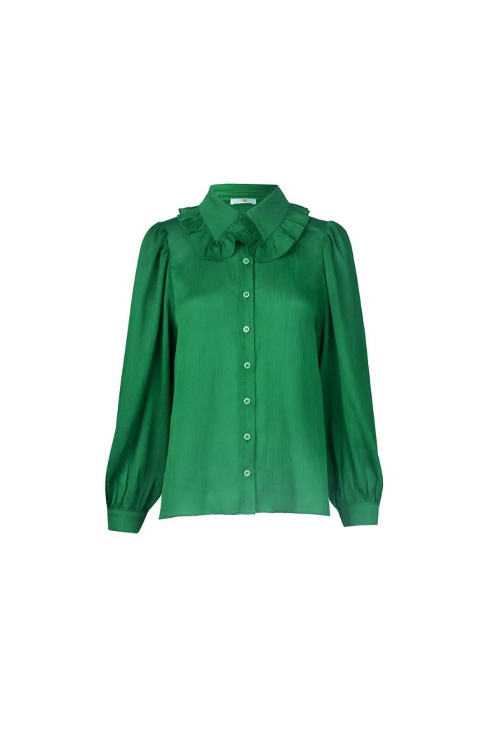 Frill collar recycled satin shirt