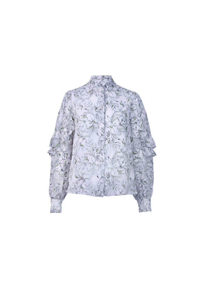 Floral printed blouse with ruffle at sleeves