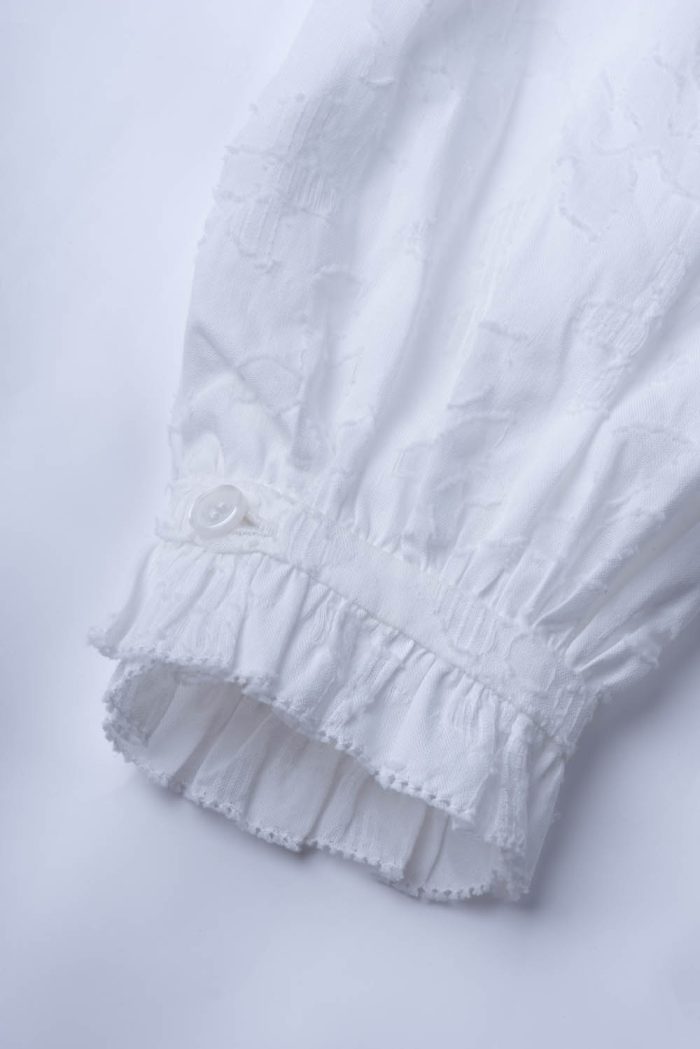 Cotton jacquard blouse V neck - 图片 5