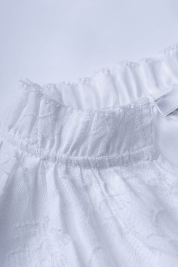 Cotton jacquard blouse V neck - 图片 4