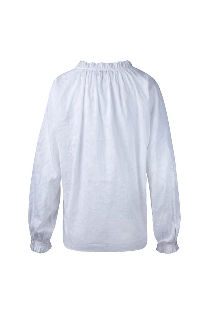 Cotton jacquard blouse V neck - 图片 3