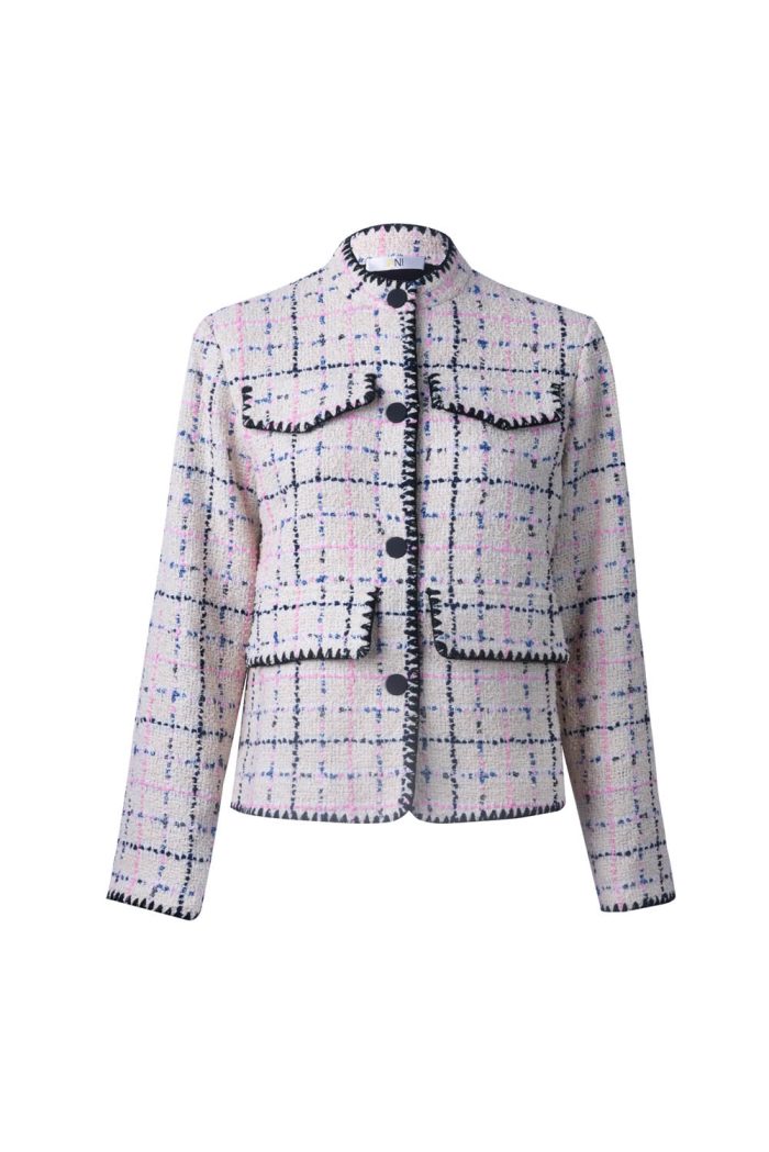 Short jacket with embroidery at edges