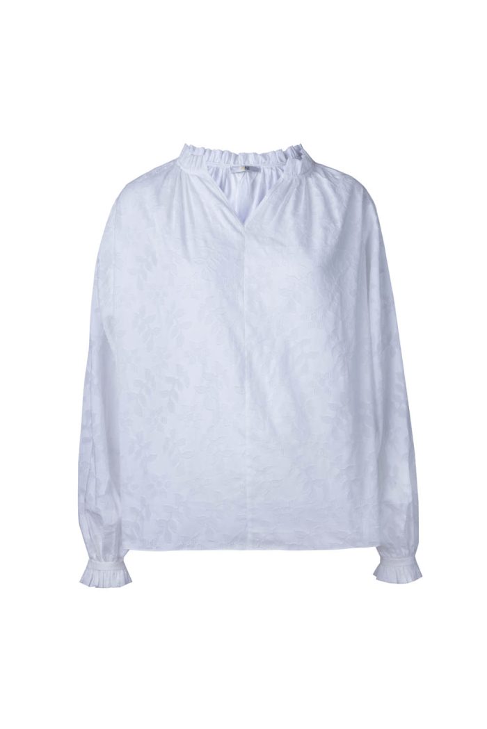 Cotton jacquard blouse V neck