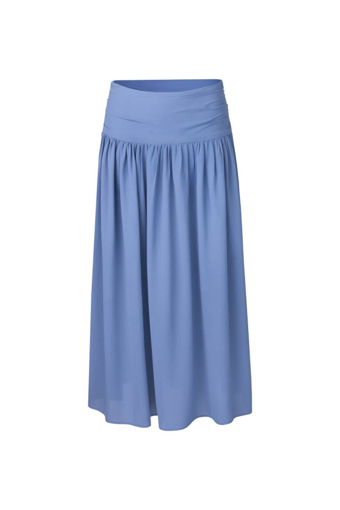 Recycled polyester midi skirt with gatherings at cutline